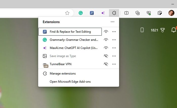 Disable Extension Microsoft Edge