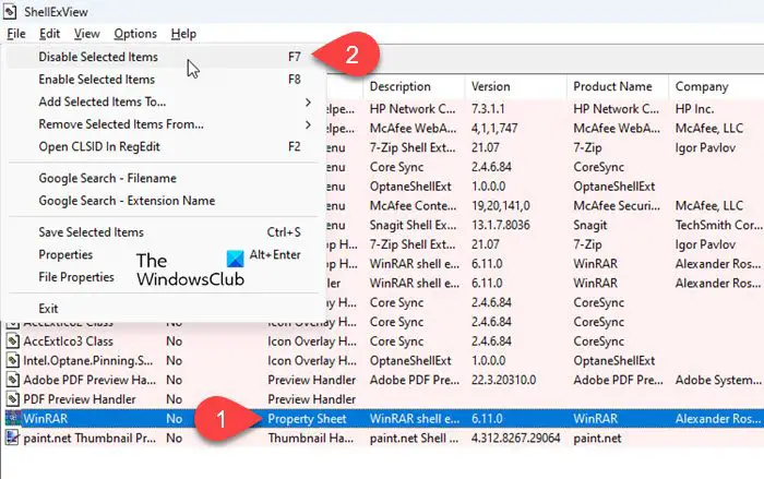 Disabling an extension in ShellExView