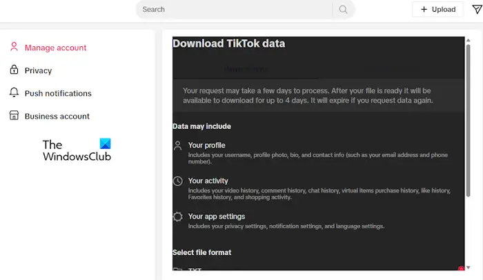 Download TikTok data