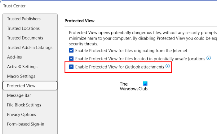 Enable Protected View Outlook attachments