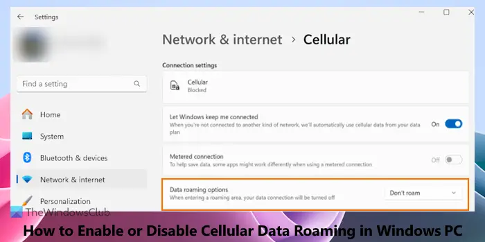 Enable or disable Cellular Data Roaming Windows 11