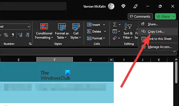 Excel Copy Link Share