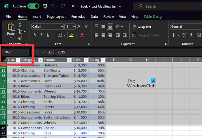 Excel Name Box
