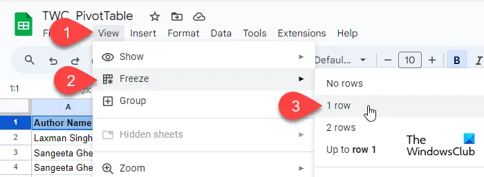 Freeze option in Google Sheets