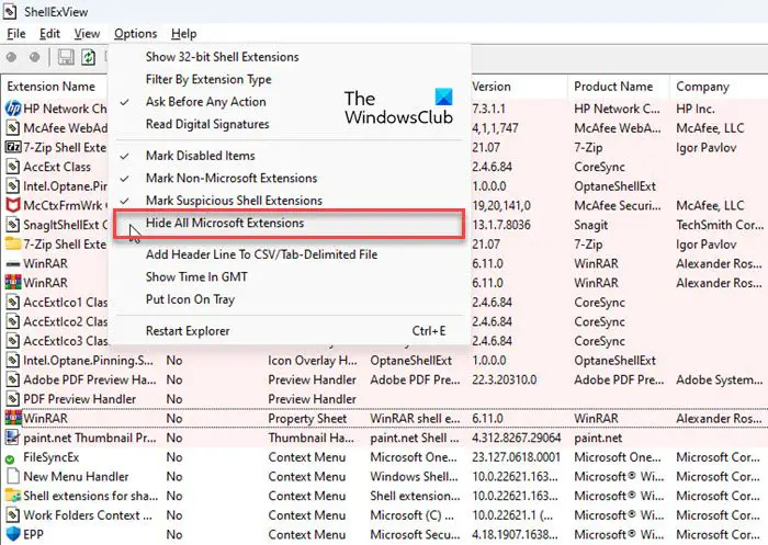 Hiding Microsoft Extensions in ShellExView