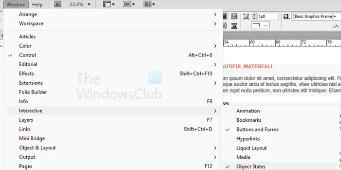 How to create interactive video slides in InDesign - Object state top menu