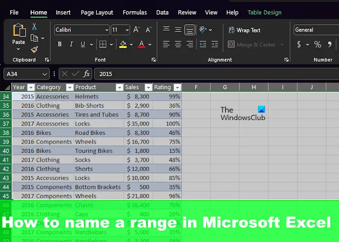 How to name a range in Microsoft Excel