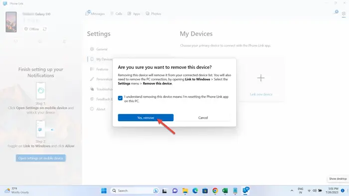 How to unlink Phone from Windows PC
