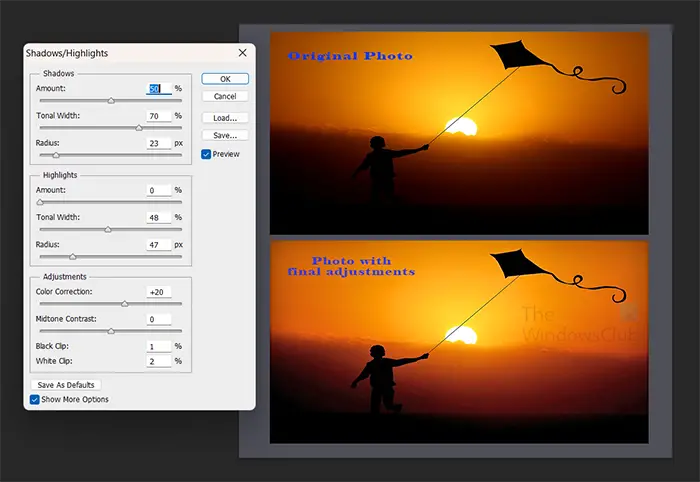 How to use the Shadows Highlights effect in Photoshop - Final with settings
