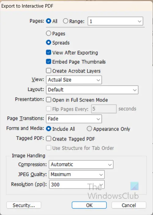Interactive PDF - Export to Interactive PDF options