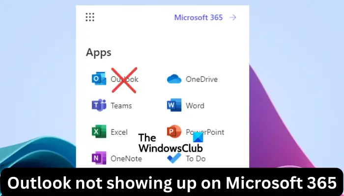 Outlook not showing up on Microsoft 365