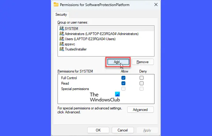 Permissions for SoftwareProtectionPlatform