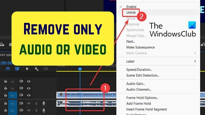remove audio from video OR video from audio in Premier Pro