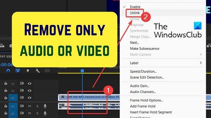 Remove only audio or only video from a clip or element in Adobe Premiere Pro