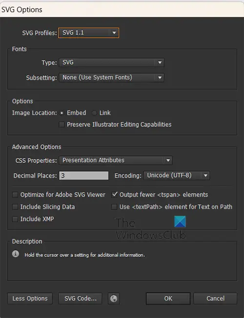 Saving as SVG, DXF, DST, and CDR in Illustrator - SVGZ Options