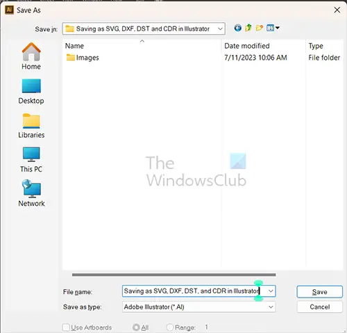 Saving as SVG, DXF, DST, and CDR in Illustrator - Save as dialogue window