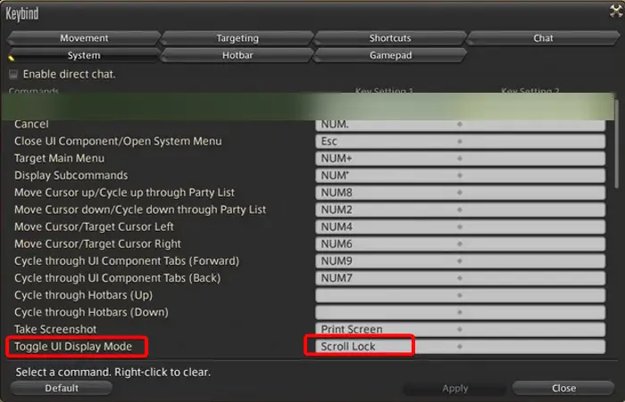 use scroll lock to hide UI in FFXIV on PC