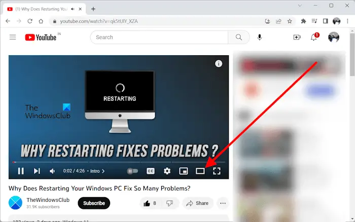 Switch between YouTube Theater Mode and Default View