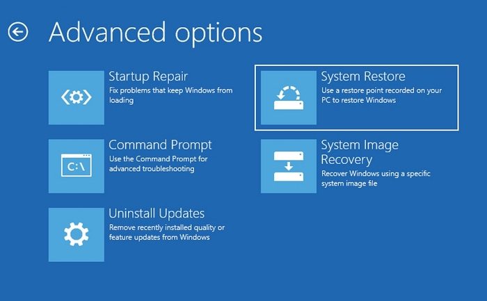 System Restore Advaned Options