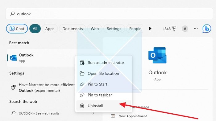 Uninstall Outlook Windows