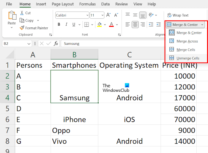 Unmerge cells in Excel