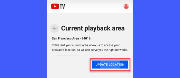 Update playback area YouTube TV