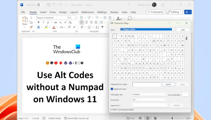 Use Alt Codes without a Numpad on Windows 11