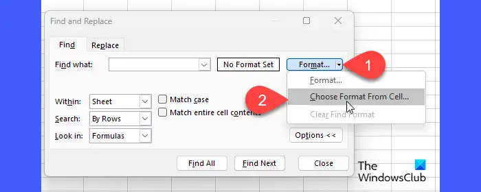 Using Format option to Find colored cells