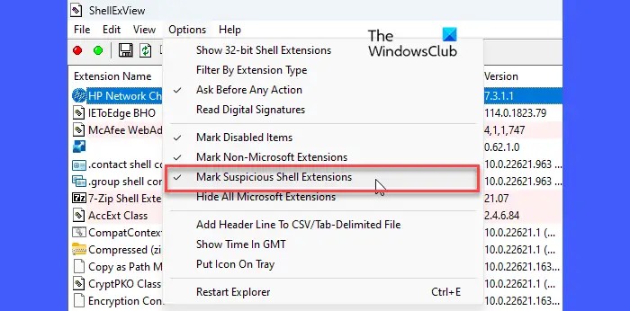 View suspected third-party extensions