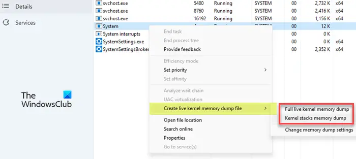 Ways to create live dump files in Windows 11