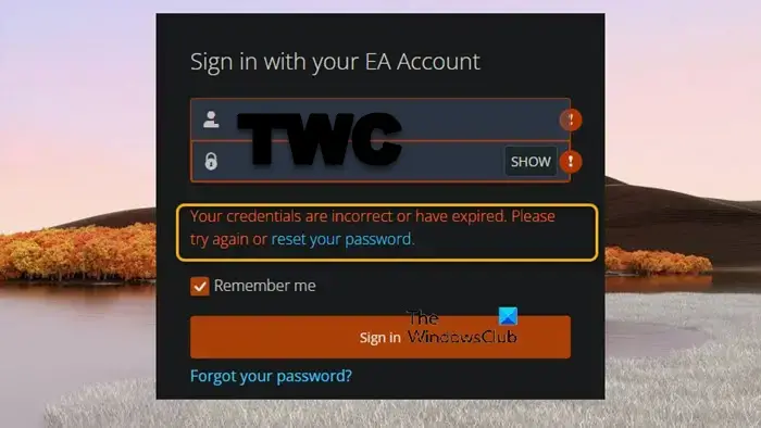 Ihre Anmeldedaten Sind Falsch Oder In Ea Abgelaufen