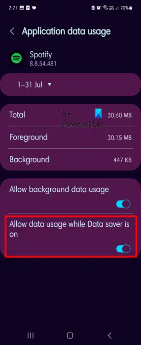 Allow Unrestricted Data Usage Spotify