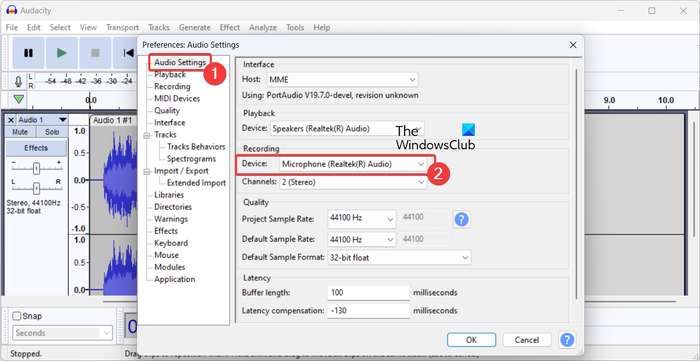 Audacity Not Recording Set Correct Device