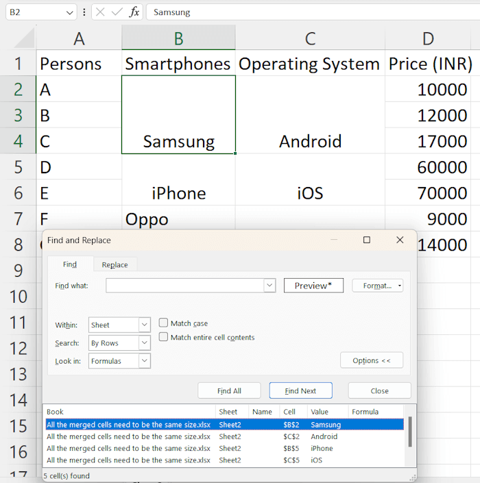 Markieren Sie Verbundene Zellen In Excel