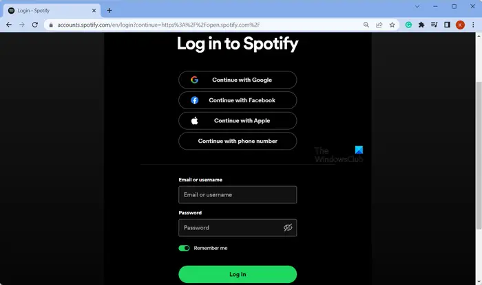 Spotify online sign sales in