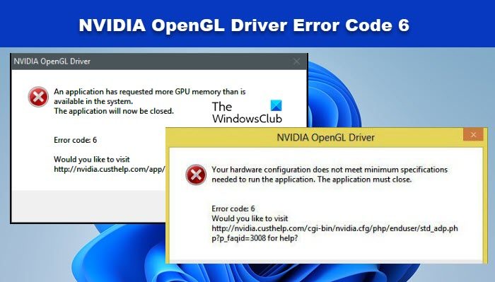 NVIDIA OpenGL Driver Error Code 6