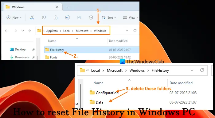 reset file history to default settings in windows