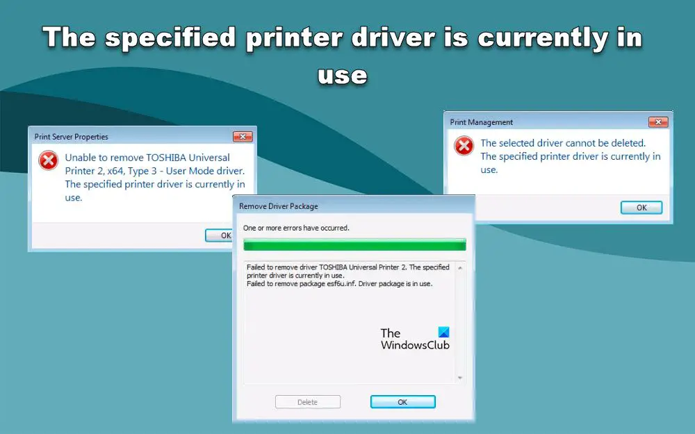 The specified printer driver is currently in use