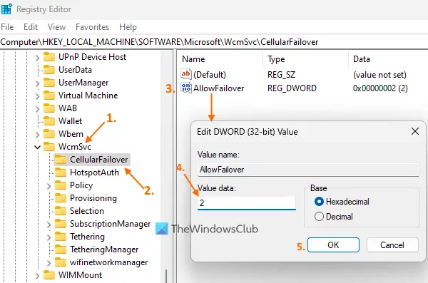 use cellular whenever wifi is poor using registry editor