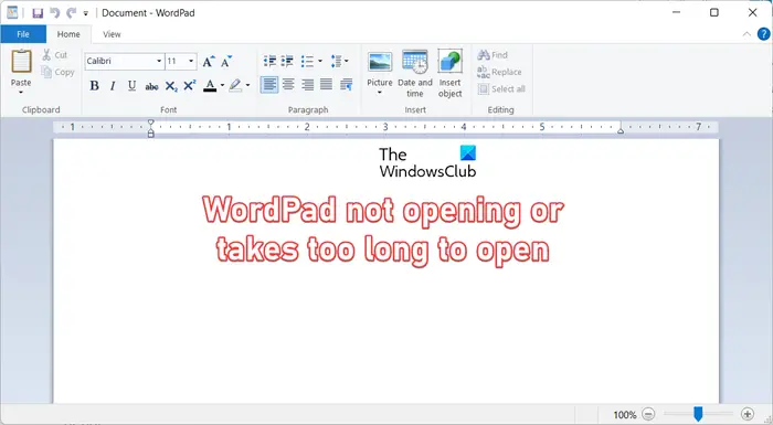 WordPad takes a long time to open or not opening