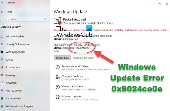 0x8024ce0e, Failed to install Windows Update