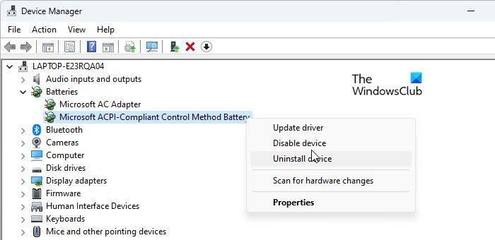 Battery drivers in Device Manager