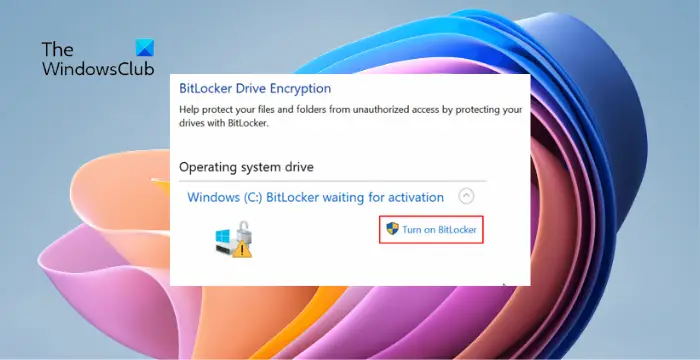 BitLocker Waiting for Activation error