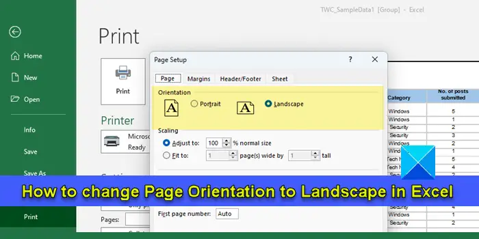 How to change Page Orientation to Landscape in Excel