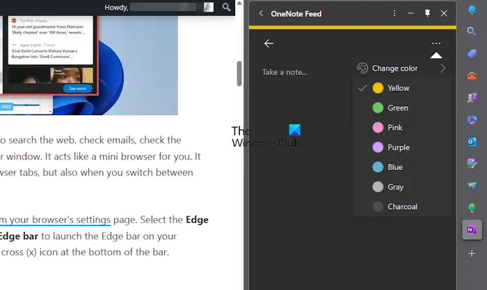 Change color OneNote Feed