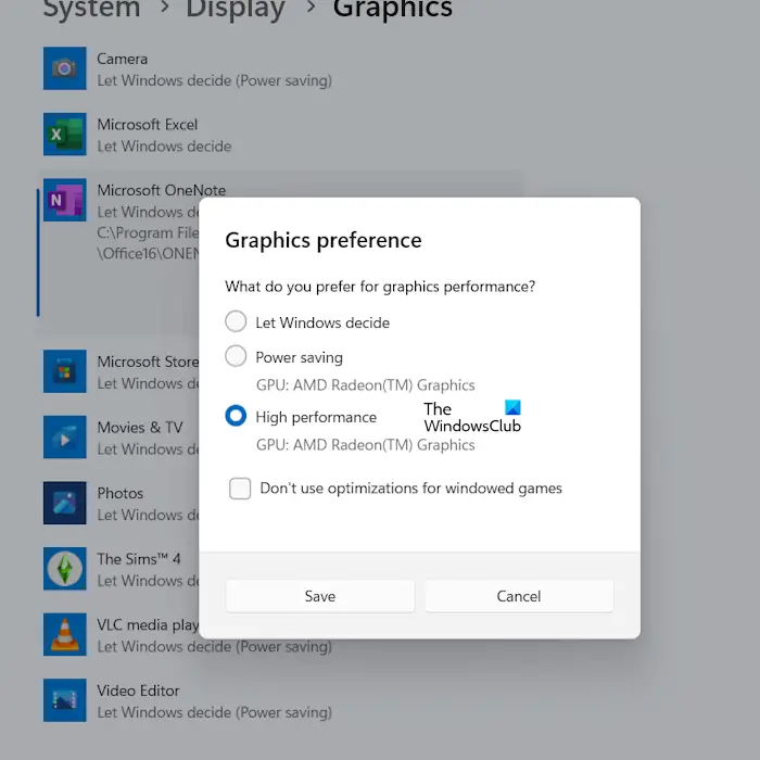 Change graphics settings for OneNote