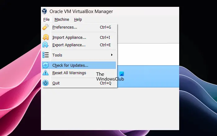 Check for updates in VirtualBox