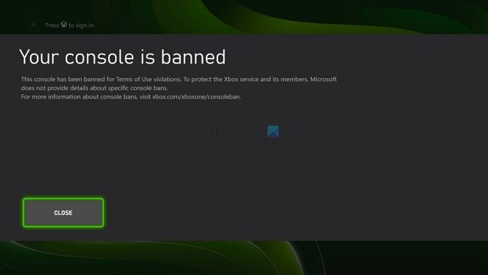 Console Banned Message on Xbox