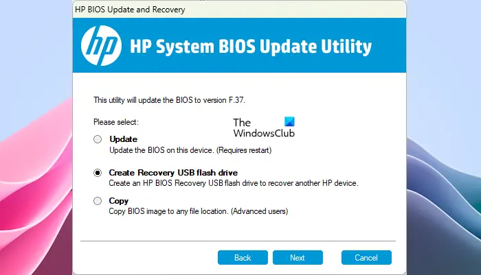 Create BIOS recovery USB flash drive