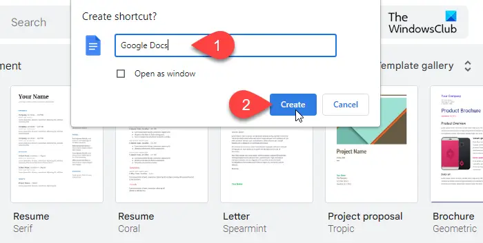Create Google Docs shortcut
